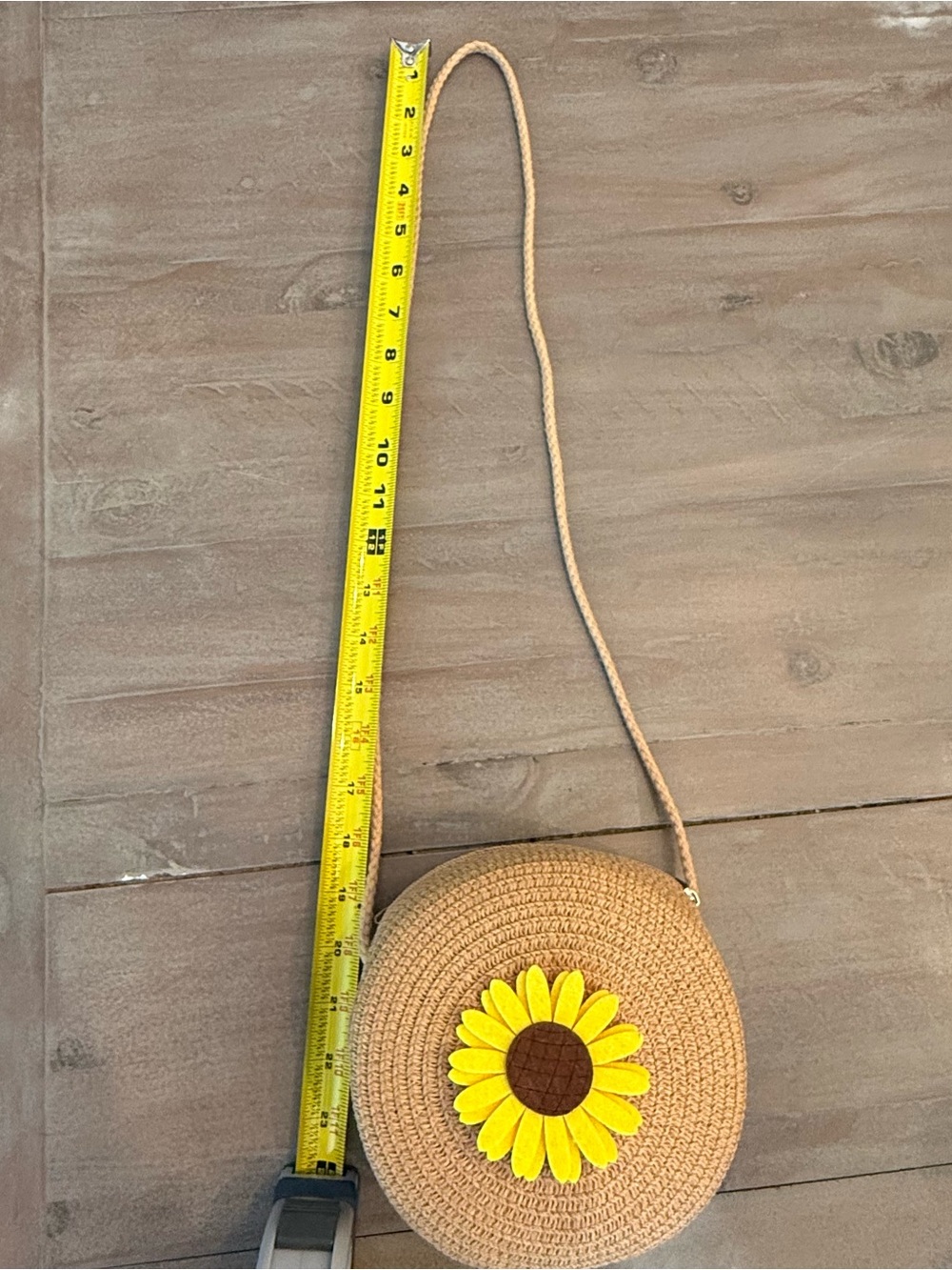 Straw Round Crossbody Bag with Yellow Sunflower Accent - Picture 9 of 12
